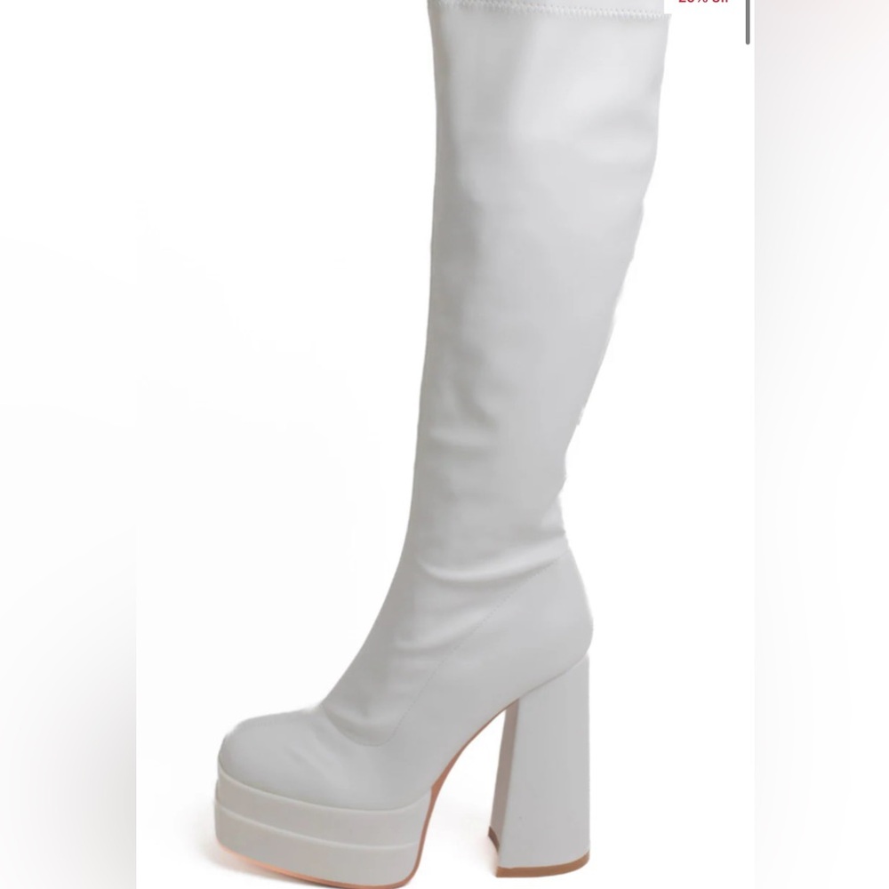 Chunky White Over the Knee Platform Boots